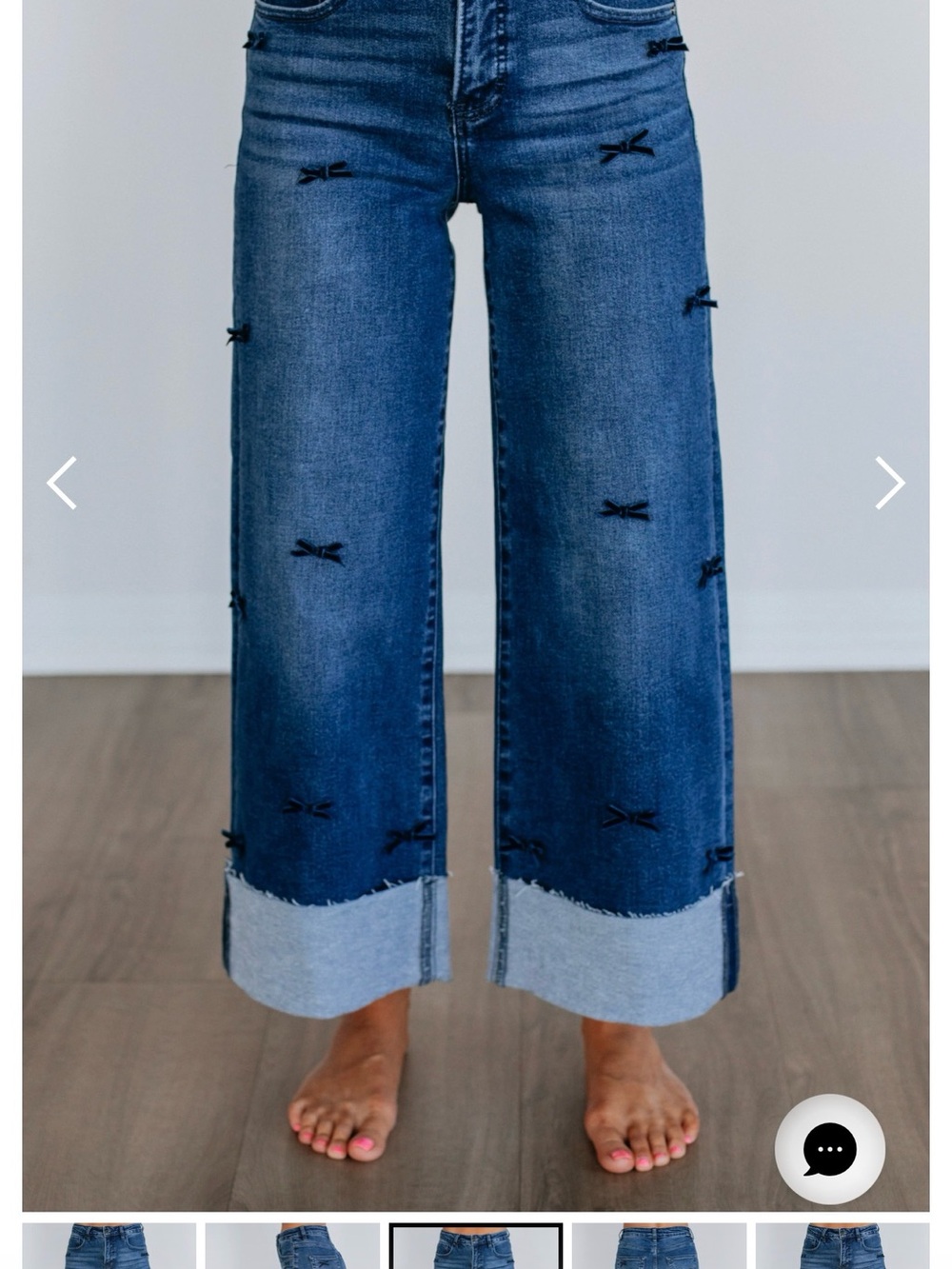 Blue Wide Leg Cropped Jeans with Bow Embellishments